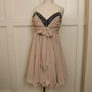 French Connection Dress Beaded Chiffon Cocktail Pink Bubble Hem Mini Dress